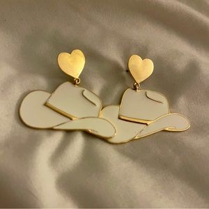 White cowboy hat earrings